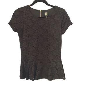 Bobeau Lace Peplum Blouse – Short Sleeve – Size Medium